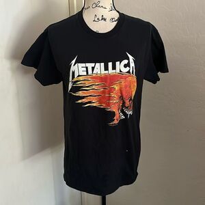 Metallica Black Flame Skull Graphic Shirt Music Band